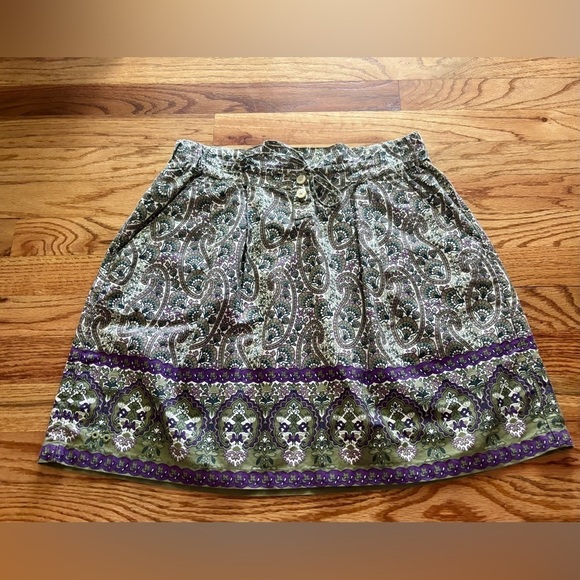 Converse Dresses & Skirts - Converse Paisley Print Olive Green Purple High Waisted Boho Women’s Skirt Size S